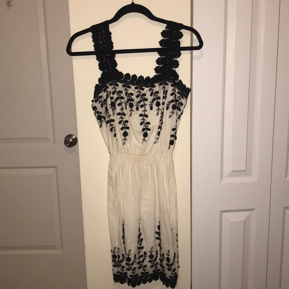White and Black Embroidered Dress